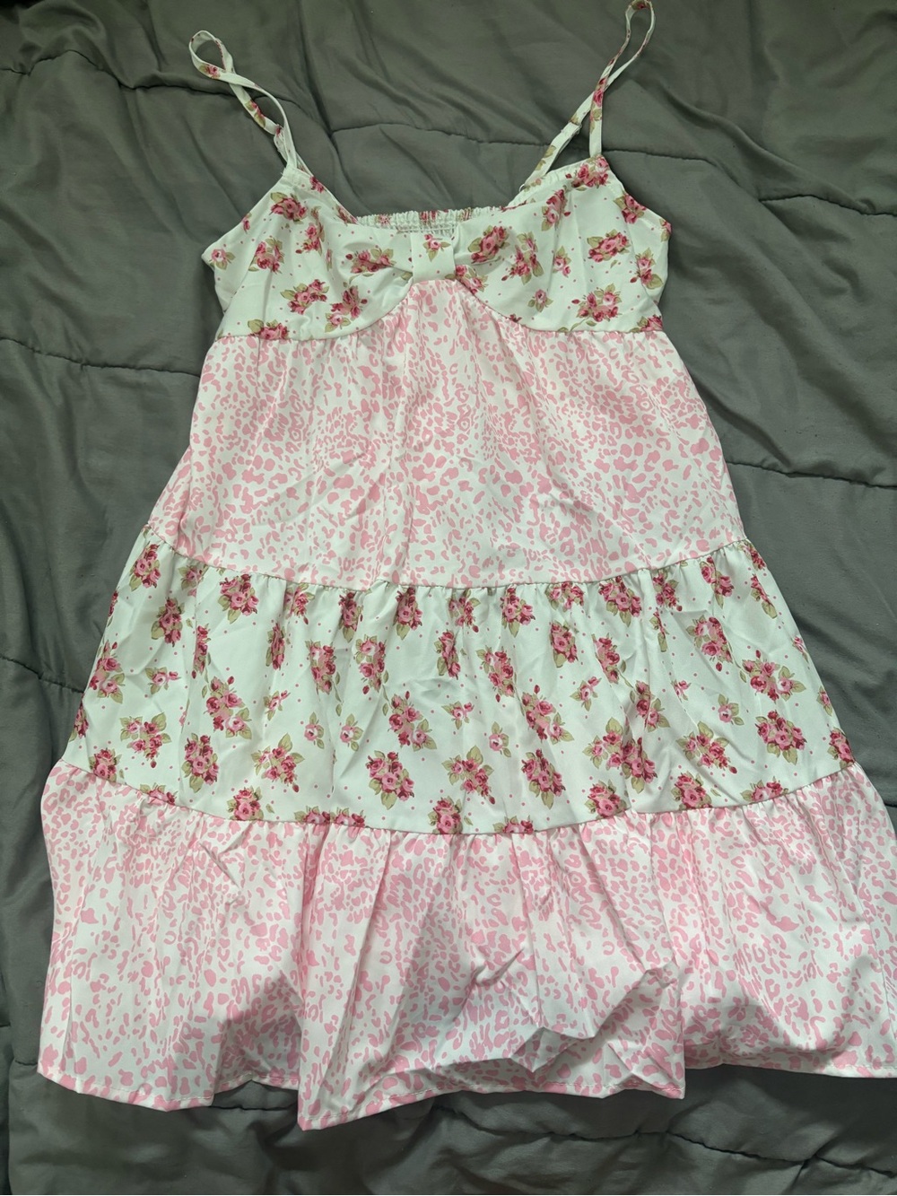 SHEIN Pink and Mint Floral Tiered Sleep Dress